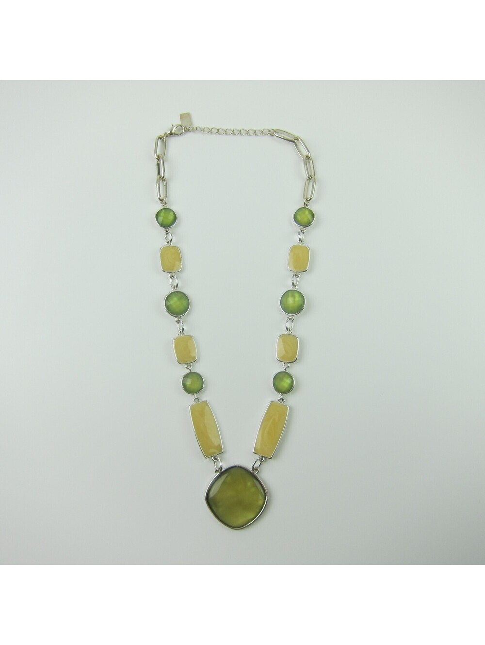 Vintage Anne Klein Necklace Silver Tone Faceted Stones in Green & Yellow Tones
